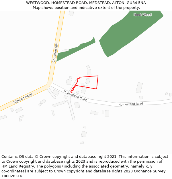 WESTWOOD, HOMESTEAD ROAD, MEDSTEAD, ALTON, GU34 5NA: Location map and indicative extent of plot