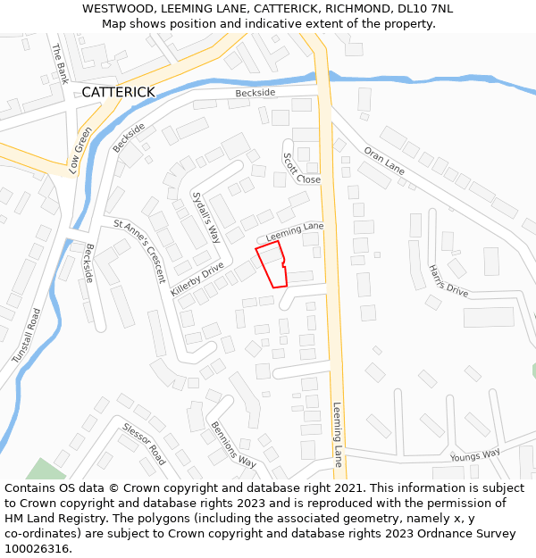 WESTWOOD, LEEMING LANE, CATTERICK, RICHMOND, DL10 7NL: Location map and indicative extent of plot