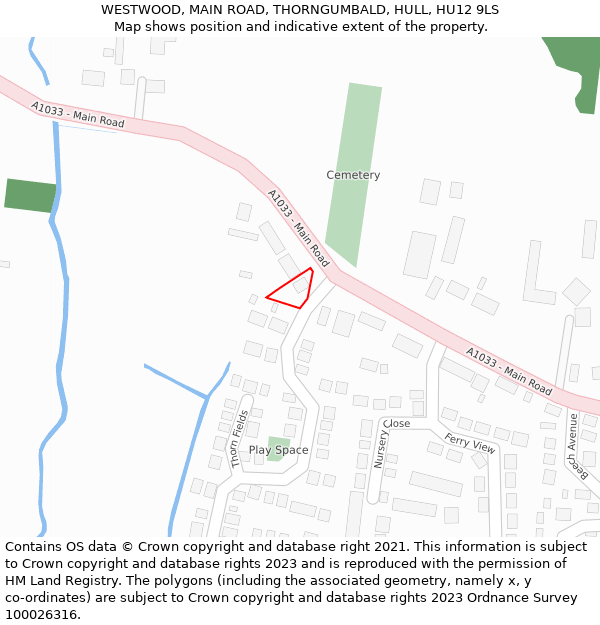 WESTWOOD, MAIN ROAD, THORNGUMBALD, HULL, HU12 9LS: Location map and indicative extent of plot