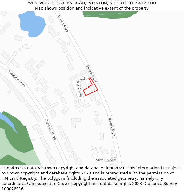 WESTWOOD, TOWERS ROAD, POYNTON, STOCKPORT, SK12 1DD: Location map and indicative extent of plot