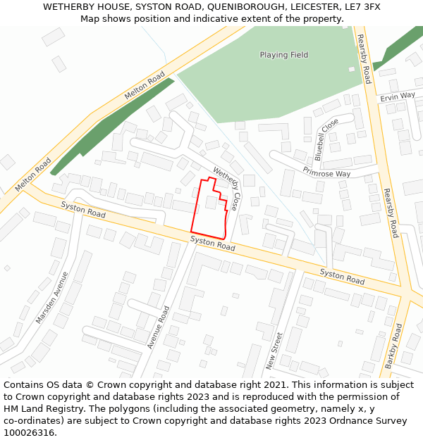 WETHERBY HOUSE, SYSTON ROAD, QUENIBOROUGH, LEICESTER, LE7 3FX: Location map and indicative extent of plot