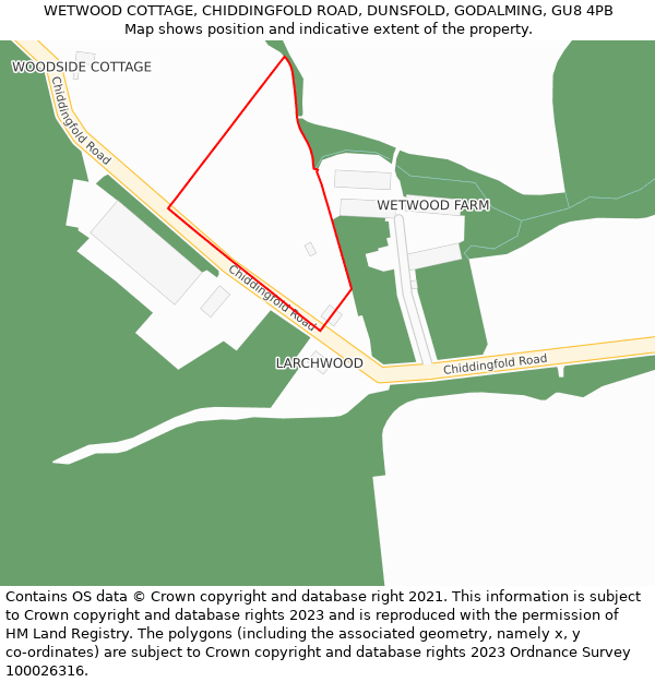 WETWOOD COTTAGE, CHIDDINGFOLD ROAD, DUNSFOLD, GODALMING, GU8 4PB: Location map and indicative extent of plot