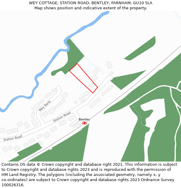 WEY COTTAGE, STATION ROAD, BENTLEY, FARNHAM, GU10 5LA: Location map and indicative extent of plot