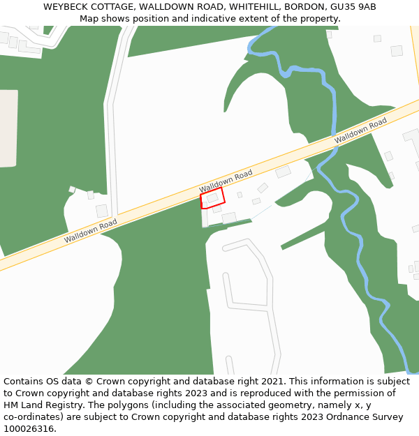 WEYBECK COTTAGE, WALLDOWN ROAD, WHITEHILL, BORDON, GU35 9AB: Location map and indicative extent of plot