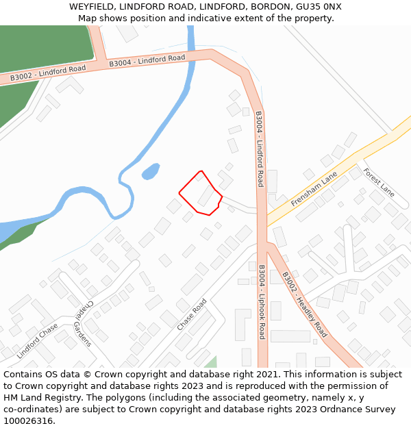 WEYFIELD, LINDFORD ROAD, LINDFORD, BORDON, GU35 0NX: Location map and indicative extent of plot