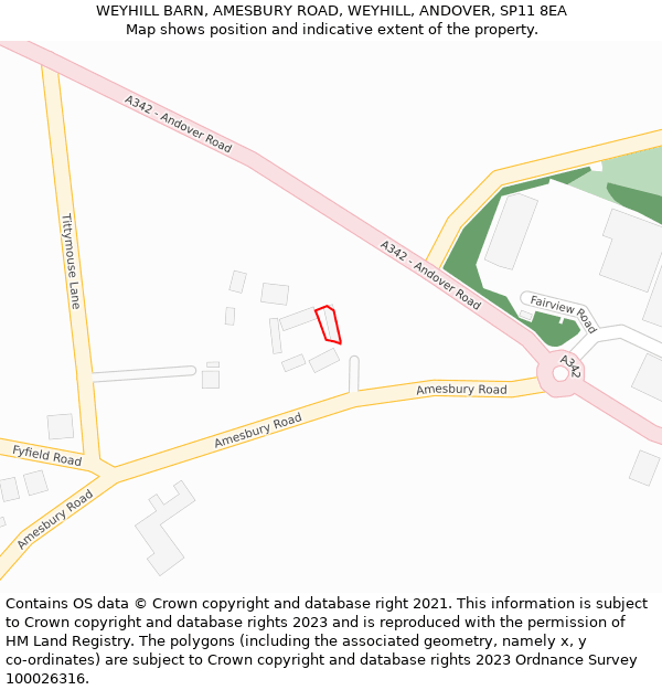 WEYHILL BARN, AMESBURY ROAD, WEYHILL, ANDOVER, SP11 8EA: Location map and indicative extent of plot