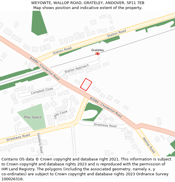 WEYOWTE, WALLOP ROAD, GRATELEY, ANDOVER, SP11 7EB: Location map and indicative extent of plot