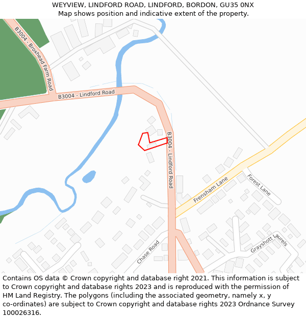 WEYVIEW, LINDFORD ROAD, LINDFORD, BORDON, GU35 0NX: Location map and indicative extent of plot