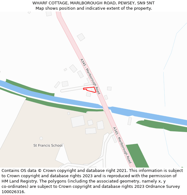 WHARF COTTAGE, MARLBOROUGH ROAD, PEWSEY, SN9 5NT: Location map and indicative extent of plot