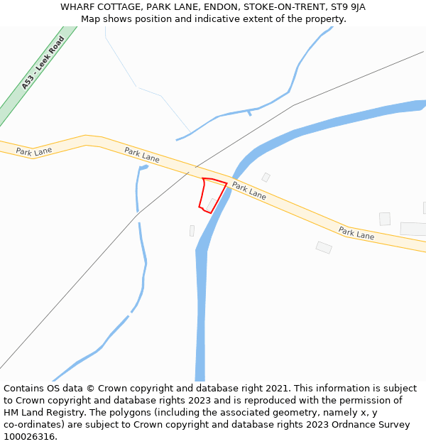 WHARF COTTAGE, PARK LANE, ENDON, STOKE-ON-TRENT, ST9 9JA: Location map and indicative extent of plot