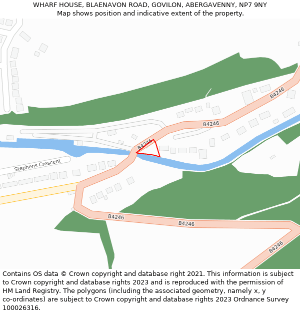 WHARF HOUSE, BLAENAVON ROAD, GOVILON, ABERGAVENNY, NP7 9NY: Location map and indicative extent of plot