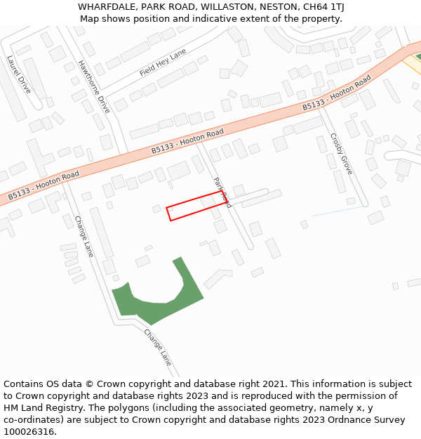 WHARFDALE, PARK ROAD, WILLASTON, NESTON, CH64 1TJ: Location map and indicative extent of plot