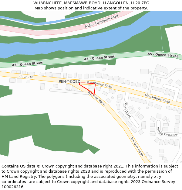 WHARNCLIFFE, MAESMAWR ROAD, LLANGOLLEN, LL20 7PG: Location map and indicative extent of plot
