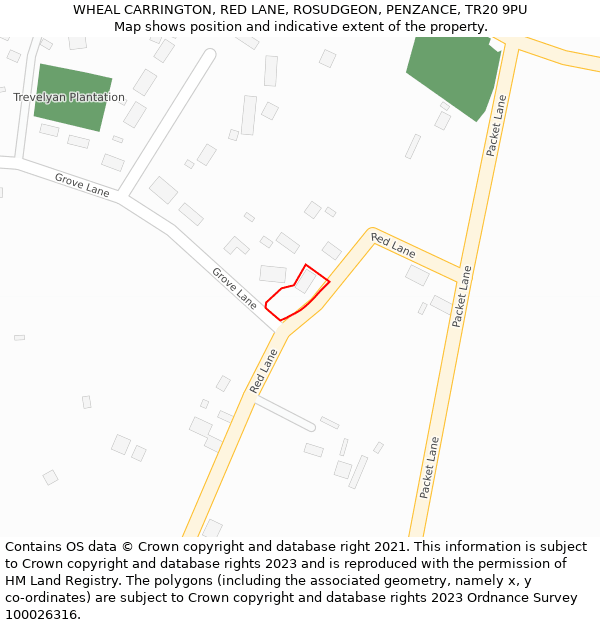 WHEAL CARRINGTON, RED LANE, ROSUDGEON, PENZANCE, TR20 9PU: Location map and indicative extent of plot