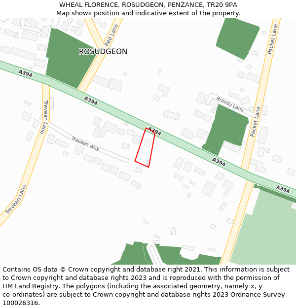 WHEAL FLORENCE, ROSUDGEON, PENZANCE, TR20 9PA: Location map and indicative extent of plot