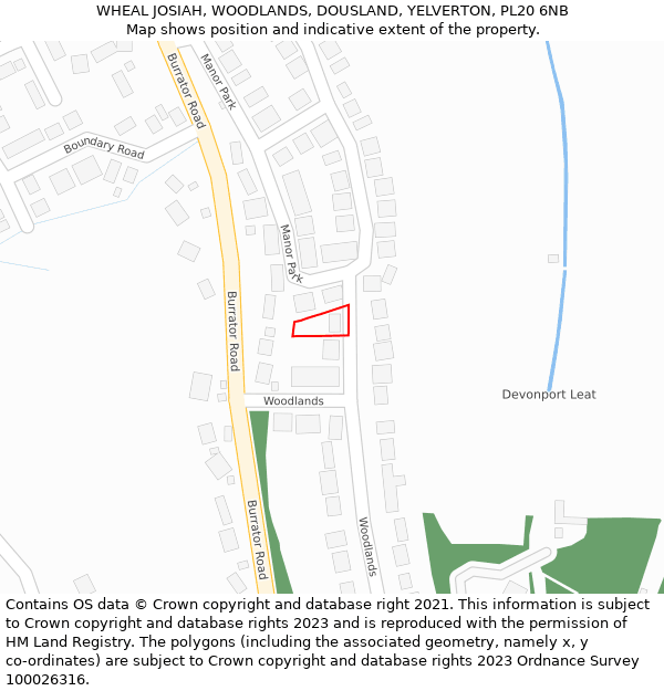 WHEAL JOSIAH, WOODLANDS, DOUSLAND, YELVERTON, PL20 6NB: Location map and indicative extent of plot