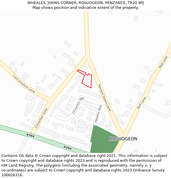 WHEALES, JOHNS CORNER, ROSUDGEON, PENZANCE, TR20 9PJ: Location map and indicative extent of plot