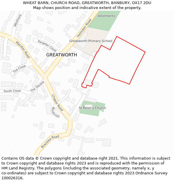 WHEAT BARN, CHURCH ROAD, GREATWORTH, BANBURY, OX17 2DU: Location map and indicative extent of plot