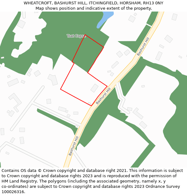 WHEATCROFT, BASHURST HILL, ITCHINGFIELD, HORSHAM, RH13 0NY: Location map and indicative extent of plot