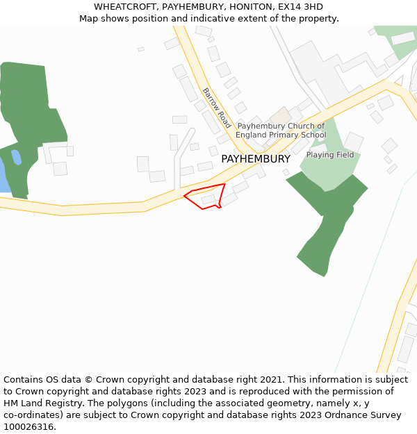 WHEATCROFT, PAYHEMBURY, HONITON, EX14 3HD: Location map and indicative extent of plot
