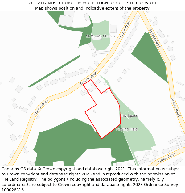 WHEATLANDS, CHURCH ROAD, PELDON, COLCHESTER, CO5 7PT: Location map and indicative extent of plot
