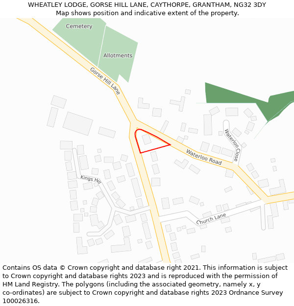 WHEATLEY LODGE, GORSE HILL LANE, CAYTHORPE, GRANTHAM, NG32 3DY: Location map and indicative extent of plot