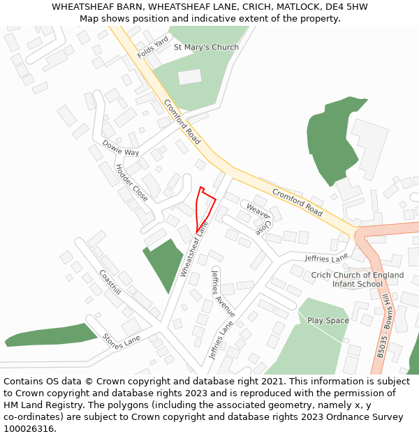 WHEATSHEAF BARN, WHEATSHEAF LANE, CRICH, MATLOCK, DE4 5HW: Location map and indicative extent of plot