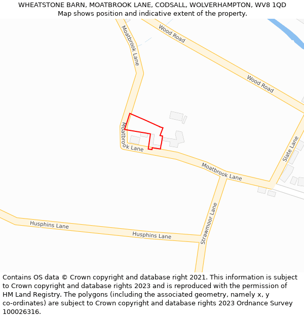 WHEATSTONE BARN, MOATBROOK LANE, CODSALL, WOLVERHAMPTON, WV8 1QD: Location map and indicative extent of plot