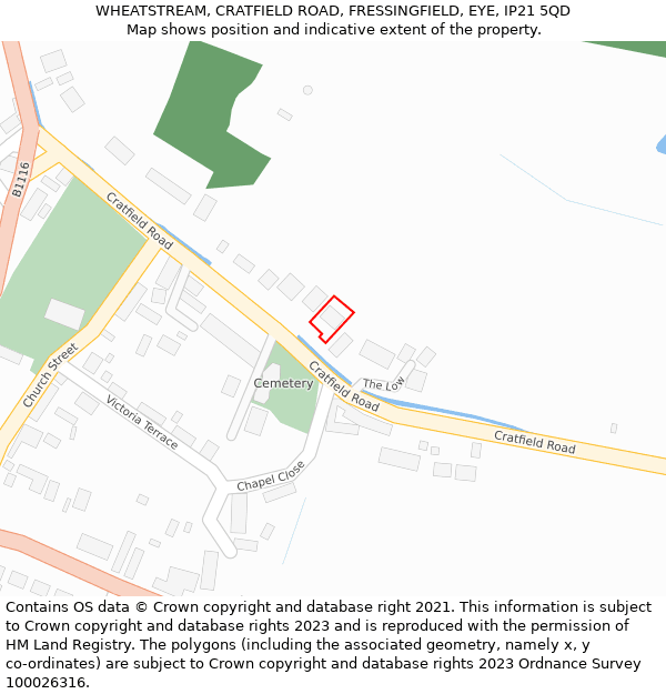 WHEATSTREAM, CRATFIELD ROAD, FRESSINGFIELD, EYE, IP21 5QD: Location map and indicative extent of plot