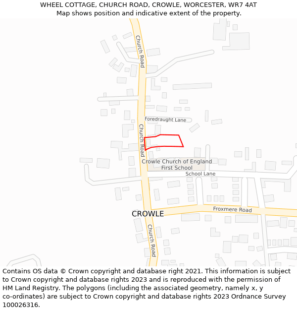 WHEEL COTTAGE, CHURCH ROAD, CROWLE, WORCESTER, WR7 4AT: Location map and indicative extent of plot