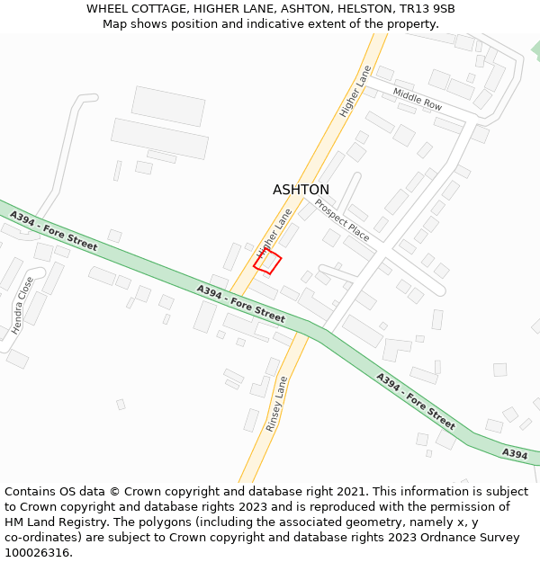 WHEEL COTTAGE, HIGHER LANE, ASHTON, HELSTON, TR13 9SB: Location map and indicative extent of plot