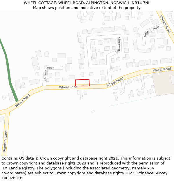WHEEL COTTAGE, WHEEL ROAD, ALPINGTON, NORWICH, NR14 7NL: Location map and indicative extent of plot