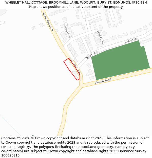 WHEELEY HALL COTTAGE, BROOMHILL LANE, WOOLPIT, BURY ST. EDMUNDS, IP30 9SH: Location map and indicative extent of plot
