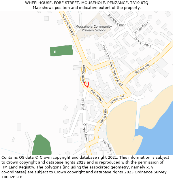 WHEELHOUSE, FORE STREET, MOUSEHOLE, PENZANCE, TR19 6TQ: Location map and indicative extent of plot