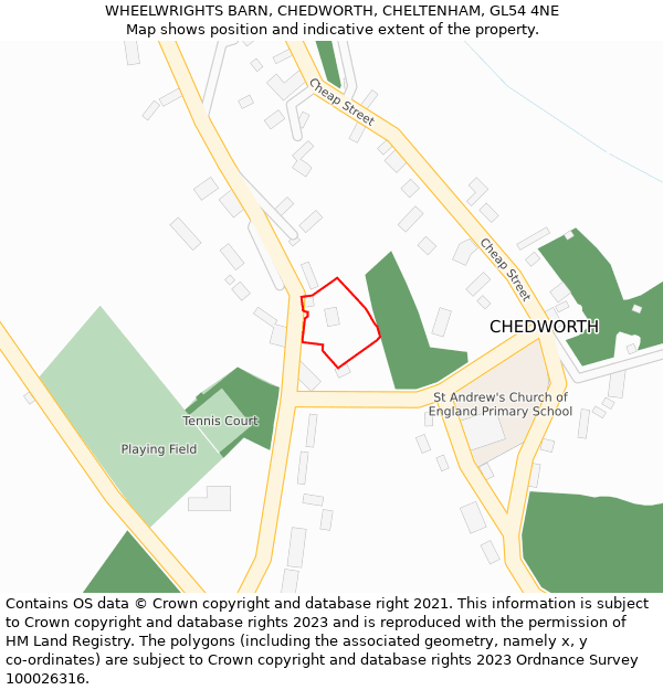 WHEELWRIGHTS BARN, CHEDWORTH, CHELTENHAM, GL54 4NE: Location map and indicative extent of plot