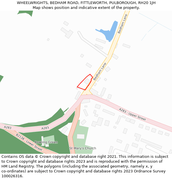 WHEELWRIGHTS, BEDHAM ROAD, FITTLEWORTH, PULBOROUGH, RH20 1JH: Location map and indicative extent of plot