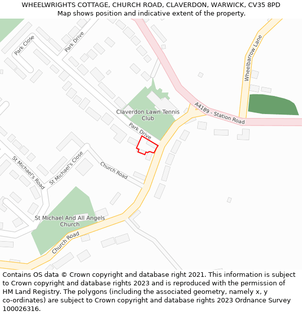 WHEELWRIGHTS COTTAGE, CHURCH ROAD, CLAVERDON, WARWICK, CV35 8PD: Location map and indicative extent of plot