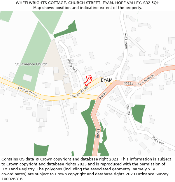 WHEELWRIGHTS COTTAGE, CHURCH STREET, EYAM, HOPE VALLEY, S32 5QH: Location map and indicative extent of plot