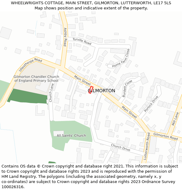 WHEELWRIGHTS COTTAGE, MAIN STREET, GILMORTON, LUTTERWORTH, LE17 5LS: Location map and indicative extent of plot