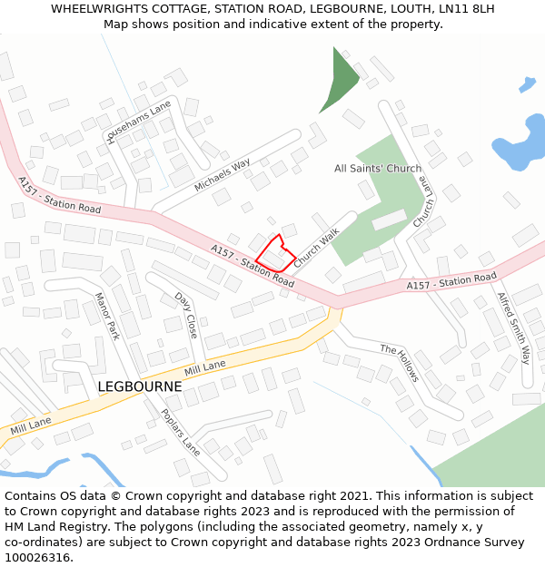 WHEELWRIGHTS COTTAGE, STATION ROAD, LEGBOURNE, LOUTH, LN11 8LH: Location map and indicative extent of plot