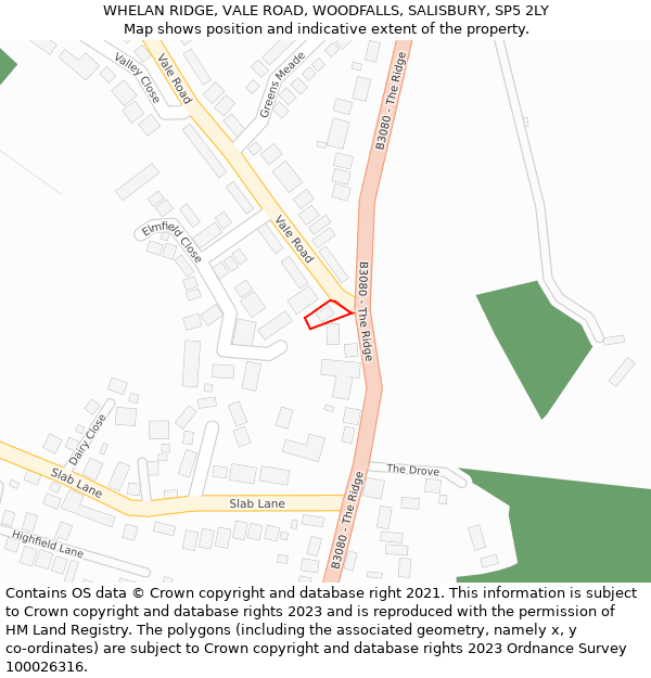 WHELAN RIDGE, VALE ROAD, WOODFALLS, SALISBURY, SP5 2LY: Location map and indicative extent of plot