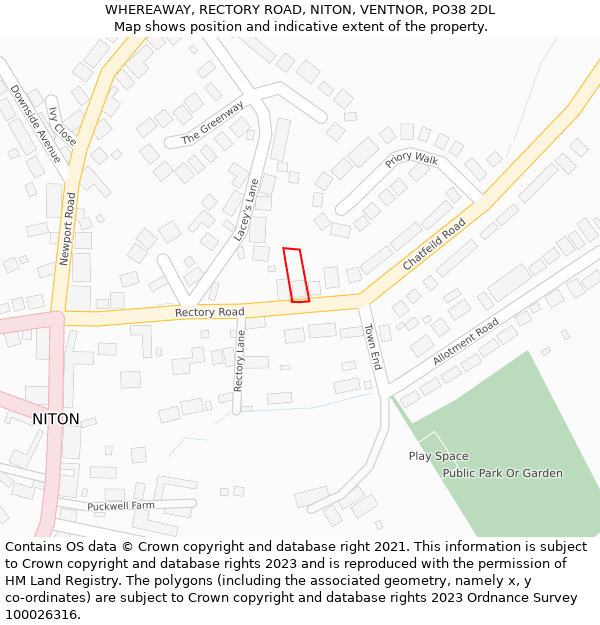 WHEREAWAY, RECTORY ROAD, NITON, VENTNOR, PO38 2DL: Location map and indicative extent of plot