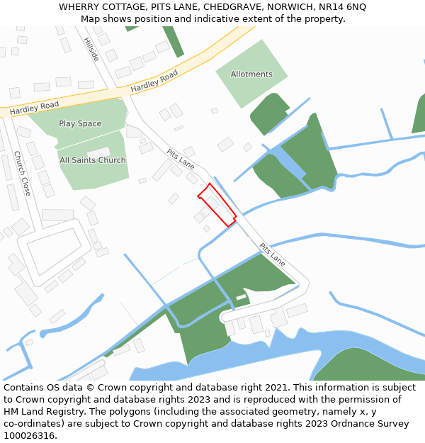 WHERRY COTTAGE, PITS LANE, CHEDGRAVE, NORWICH, NR14 6NQ: Location map and indicative extent of plot