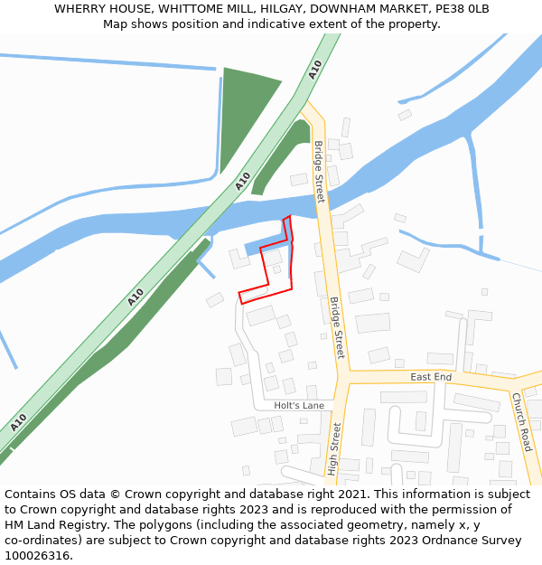 WHERRY HOUSE, WHITTOME MILL, HILGAY, DOWNHAM MARKET, PE38 0LB: Location map and indicative extent of plot