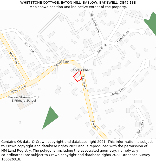 WHETSTONE COTTAGE, EATON HILL, BASLOW, BAKEWELL, DE45 1SB: Location map and indicative extent of plot
