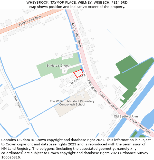 WHEYBROOK, TAYMOR PLACE, WELNEY, WISBECH, PE14 9RD: Location map and indicative extent of plot