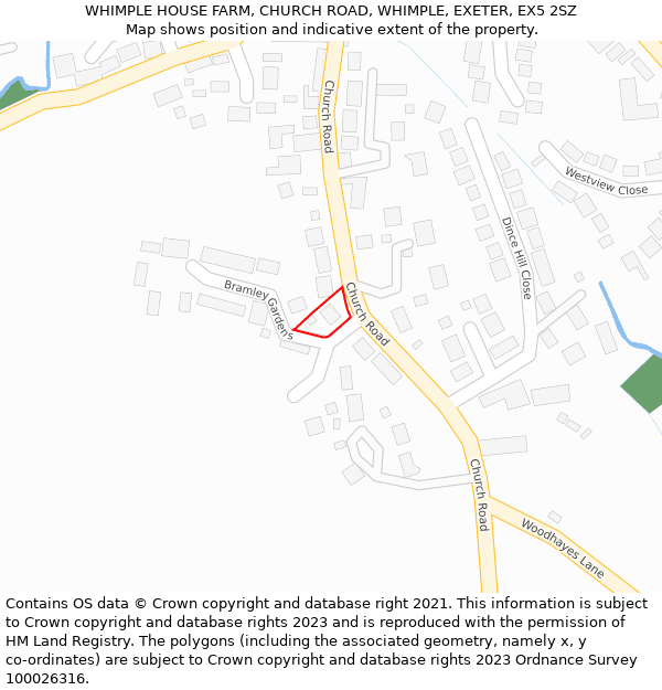 WHIMPLE HOUSE FARM, CHURCH ROAD, WHIMPLE, EXETER, EX5 2SZ: Location map and indicative extent of plot