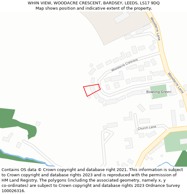 WHIN VIEW, WOODACRE CRESCENT, BARDSEY, LEEDS, LS17 9DQ: Location map and indicative extent of plot