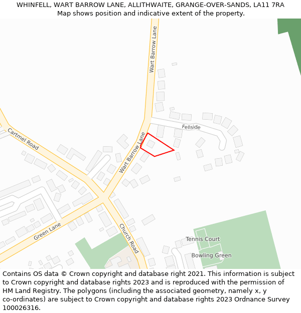 WHINFELL, WART BARROW LANE, ALLITHWAITE, GRANGE-OVER-SANDS, LA11 7RA: Location map and indicative extent of plot