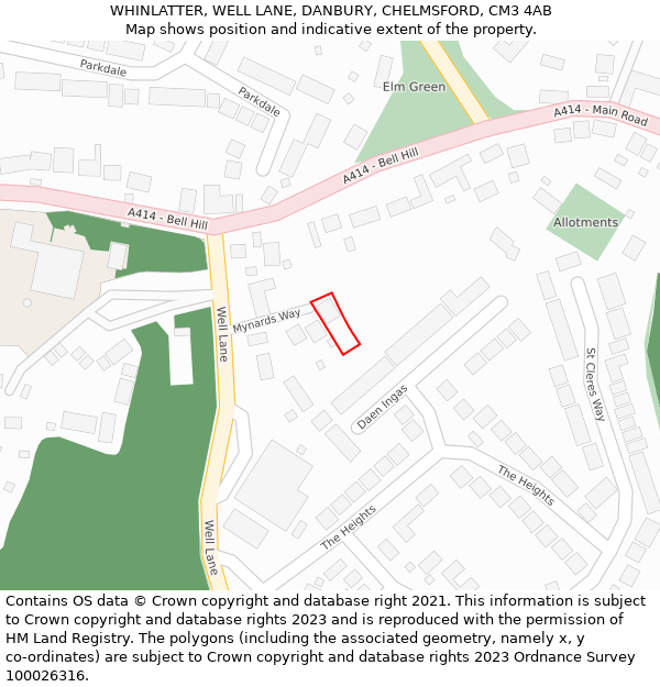 WHINLATTER, WELL LANE, DANBURY, CHELMSFORD, CM3 4AB: Location map and indicative extent of plot